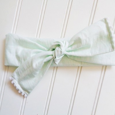 Pompom Knotted Headband - Mint Lines