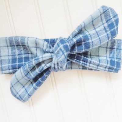Flannel Knotted Headband - Blue Plaid