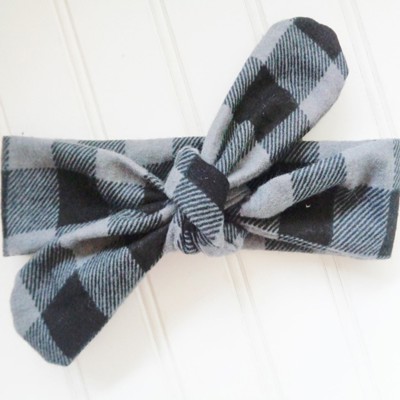 Flannel Knotted Headband - Black and Gray Buffalo