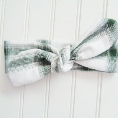 Flannel Knotted Headband - Green and White Plaid