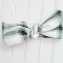  Flannel Knotted Headband - Green and White Plaid