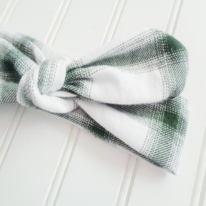 Flannel Knotted Headband - Green and White Plaid