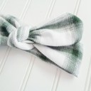  Flannel Knotted Headband - Green and White Plaid