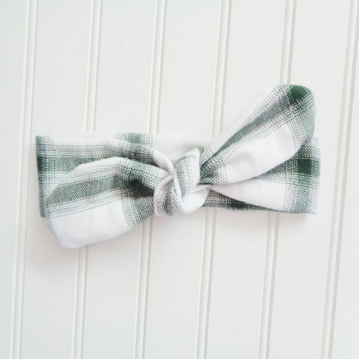 Flannel Knotted Headband - Green and White Plaid
