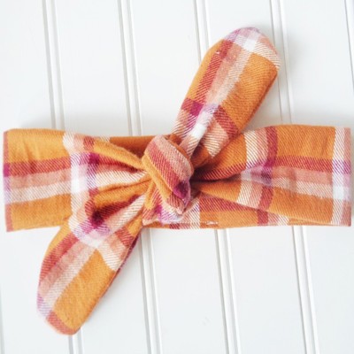 Flannel Knotted Headband - Orange and Berry Plaid
