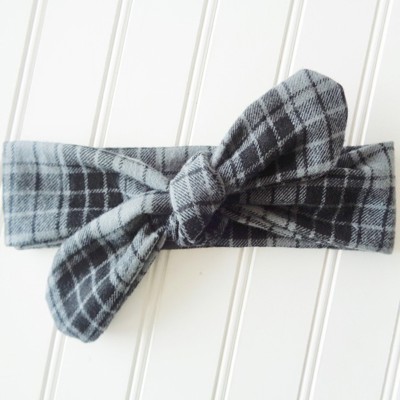 Flannel Knotted Headband - Black and Gray Plaid
