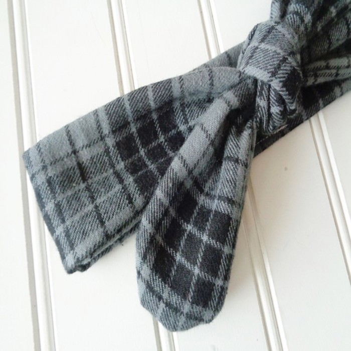 Flannel Knotted Headband - Black and Gray Plaid