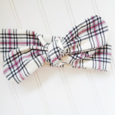 Flannel Knotted Headband - Pink and Black Plaid