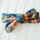  Flannel Knotted Headband - Navy, Orange and Green Plaid
