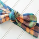  Flannel Knotted Headband - Navy, Orange and Green Plaid