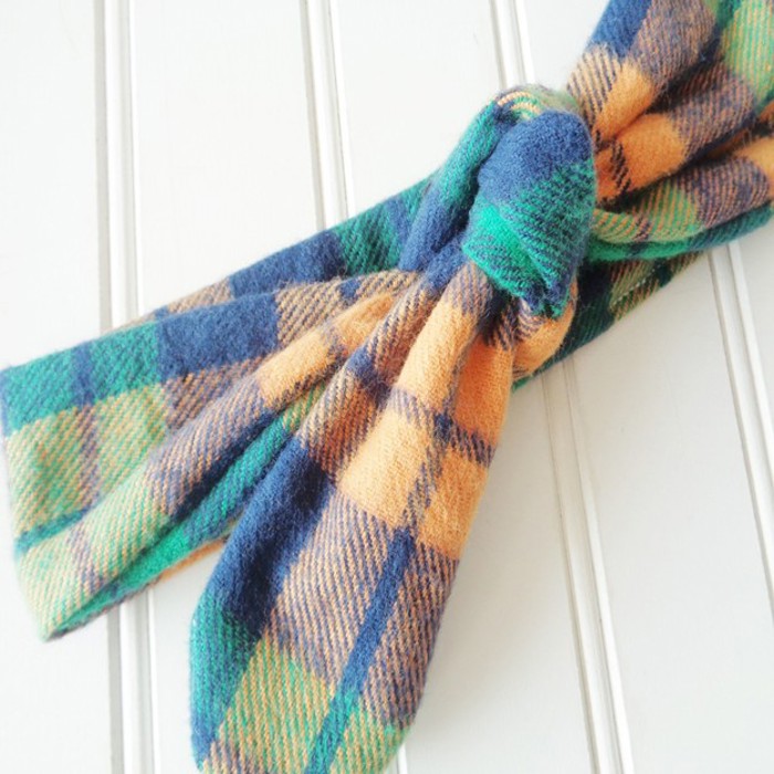 Flannel Knotted Headband - Navy, Orange and Green Plaid