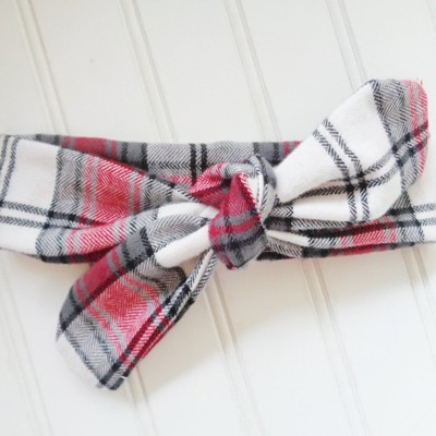 Flannel Knotted Headband - Red and Gray Plaid