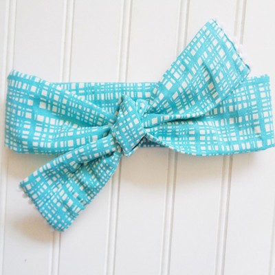 Pompom Knotted Headband - Teal Lines