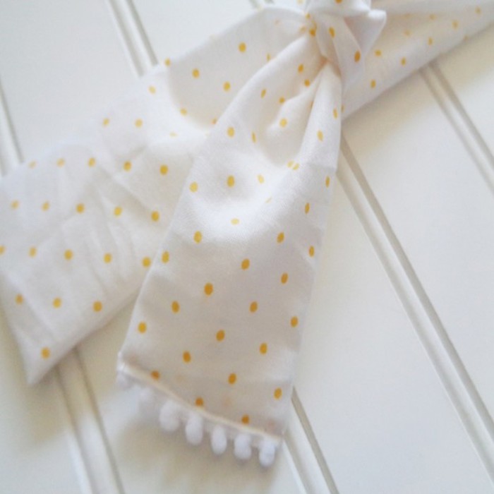 Pompom Knotted Headband - Yellow Dots