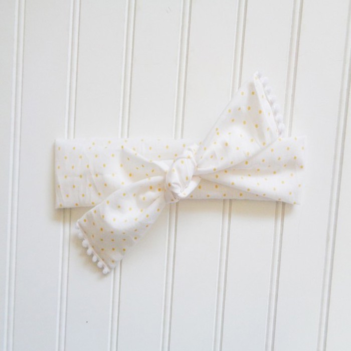 Pompom Knotted Headband - Yellow Dots