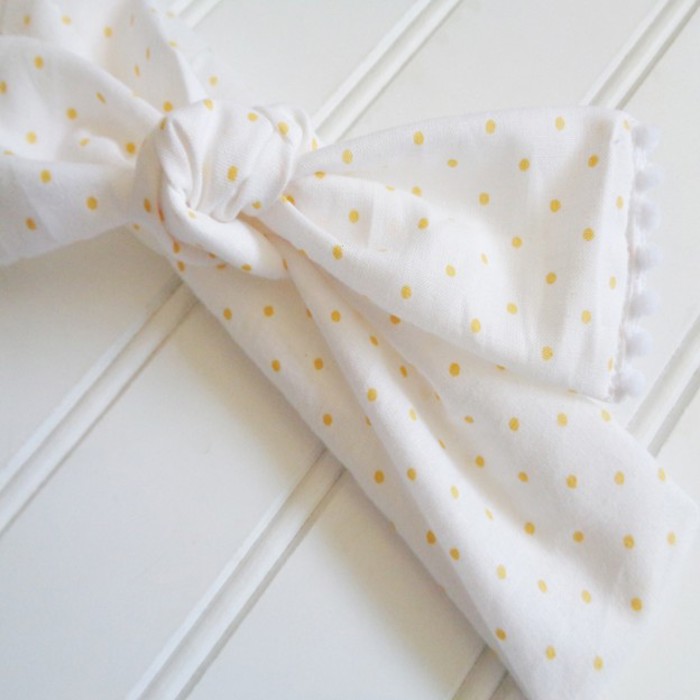 Pompom Knotted Headband - Yellow Dots