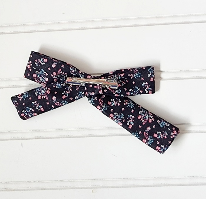 Classic Bow Clip - Floral on Black