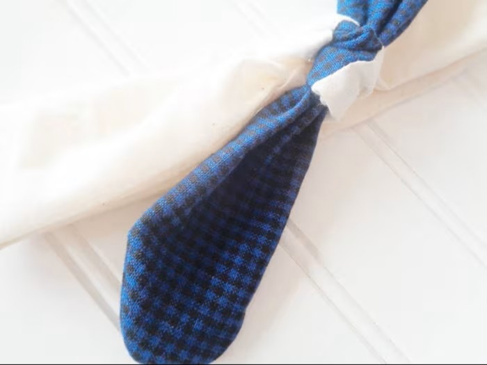 Knotted Headband - Black and Blue Check with Muslin