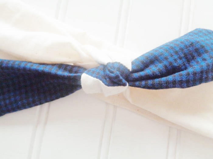 Knotted Headband - Black and Blue Check with Muslin