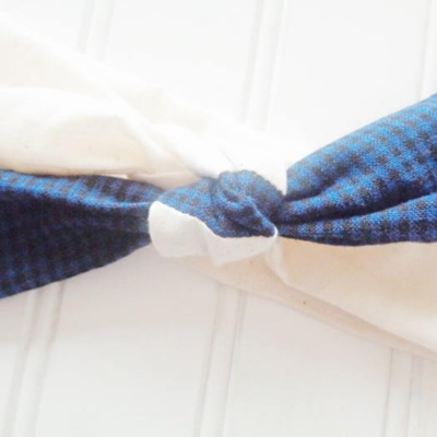 Knotted Headband - Black and Blue Check with Muslin