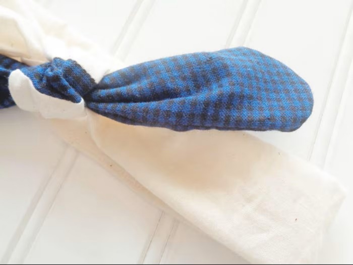 Knotted Headband - Black and Blue Check with Muslin