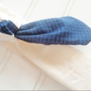  Knotted Headband - Black and Blue Check with Muslin
