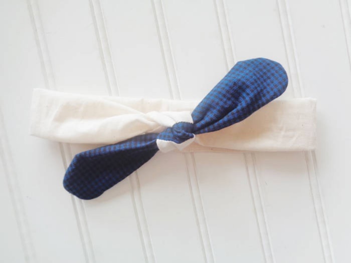 Knotted Headband - Black and Blue Check with Muslin
