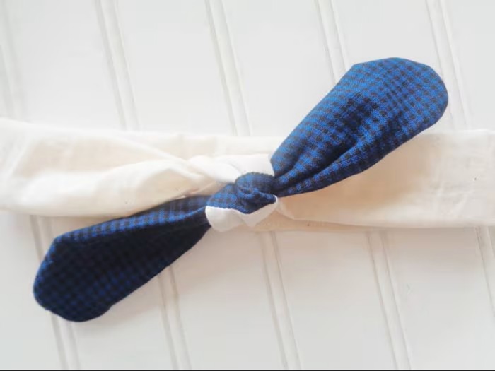 Knotted Headband - Black and Blue Check with Muslin