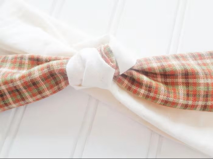 Knotted Headband - Brown and Green Plaid with Muslin