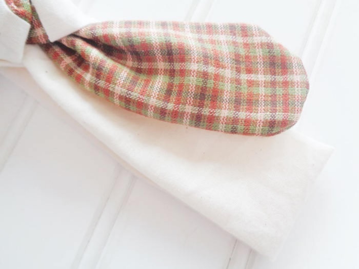 Knotted Headband - Brown and Green Plaid with Muslin