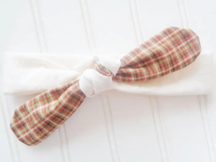 Knotted Headband - Brown and Green Plaid with Muslin