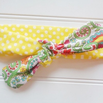 Knotted Headband - Dots on Yellow with Bright Floral