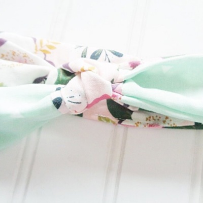 Knotted Headband - Floral on Pink with Triangles on Mint
