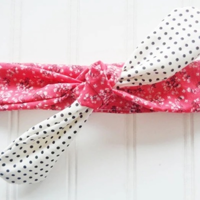 Knotted Headband - Floral on Red with Black Dots