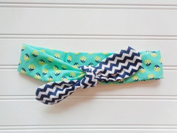 Knotted Headband - Lime and Navy Floral with Navy Chevron
