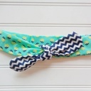 Knotted Headband - Lime and Navy Floral with Navy Chevron