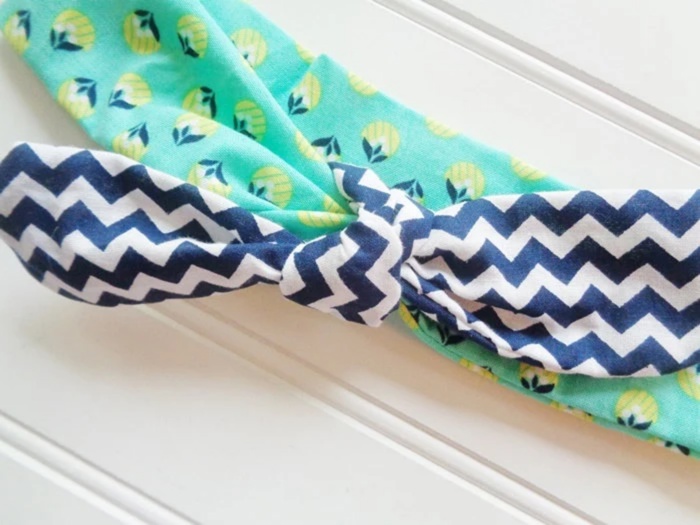 Knotted Headband - Lime and Navy Floral with Navy Chevron