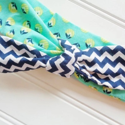 Knotted Headband - Lime and Navy Floral with Navy Chevron