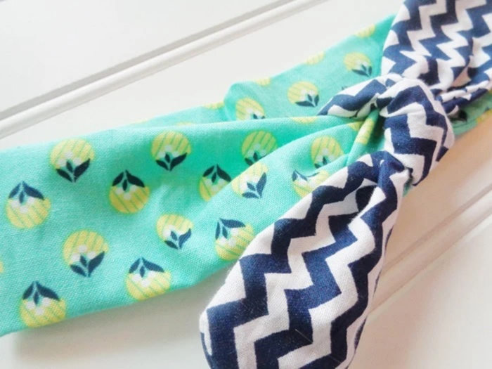 Knotted Headband - Lime and Navy Floral with Navy Chevron