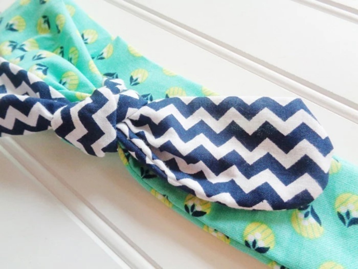 Knotted Headband - Lime and Navy Floral with Navy Chevron