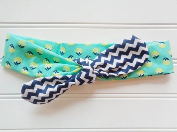 Knotted Headband - Lime and Navy Floral with Navy Chevron