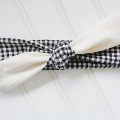 Knotted Headband - Muslin with Black Gingham