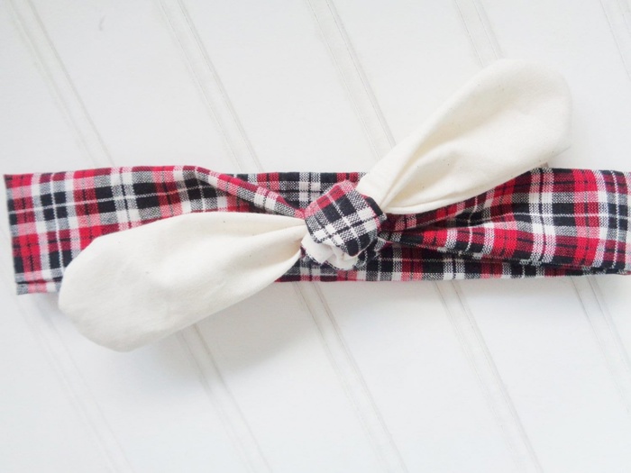 Knotted Headband - Muslin with Red and Black Plaid