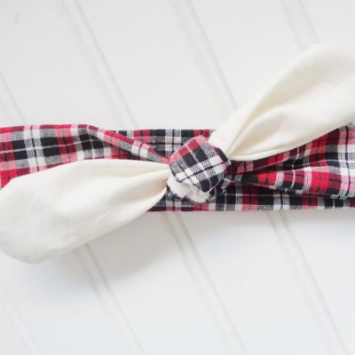 Knotted Headband - Muslin with Red and Black Plaid