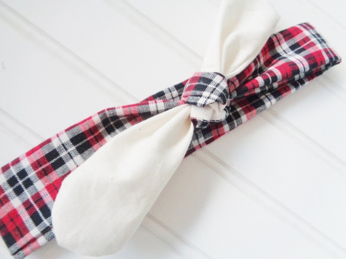 Knotted Headband - Muslin with Red and Black Plaid