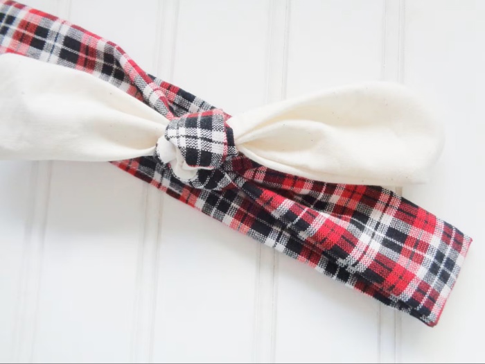Knotted Headband - Muslin with Red and Black Plaid