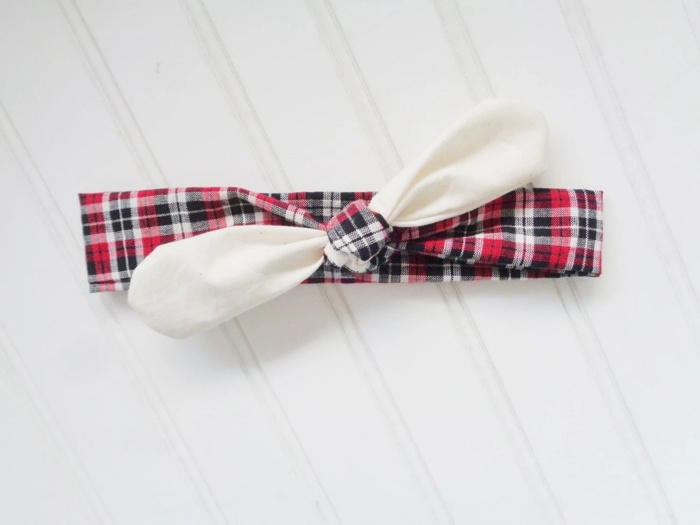 Knotted Headband - Muslin with Red and Black Plaid