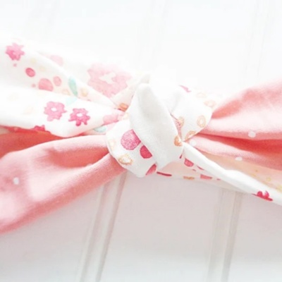 Knotted Headband - Pink Floral with Dots on Pink