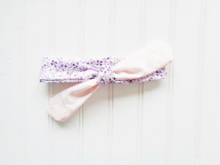 Knotted Headband - Purple Floral with Dots on Peach