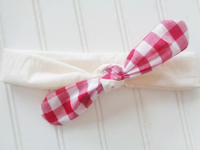 Knotted Headband - Red Gingham with Muslin